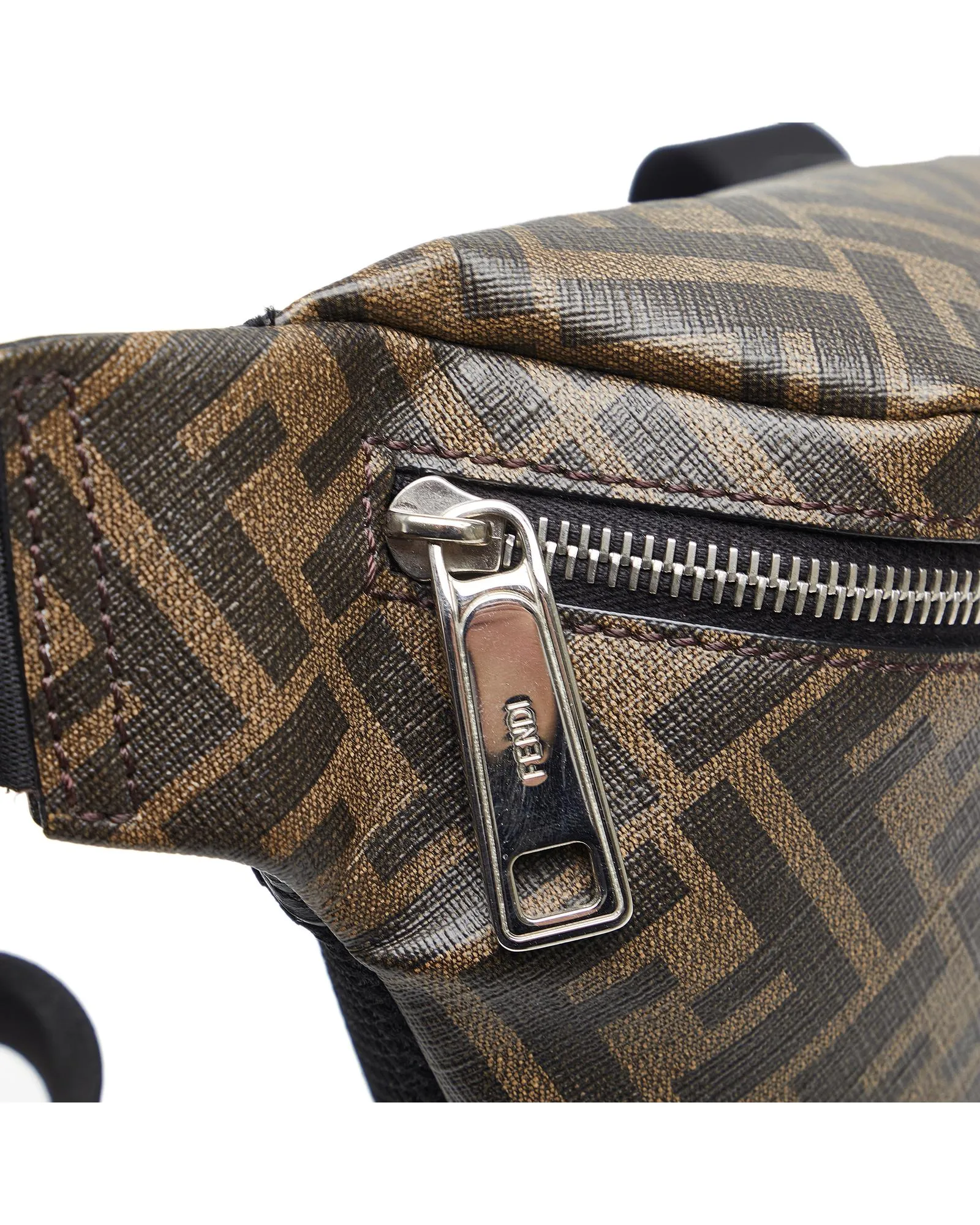 Diagonal Coated Canvas Belt Bag with Zip Closure