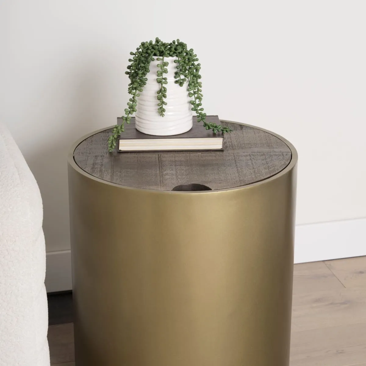 Eclipse End Side Table Gold Metal | Brown Wood