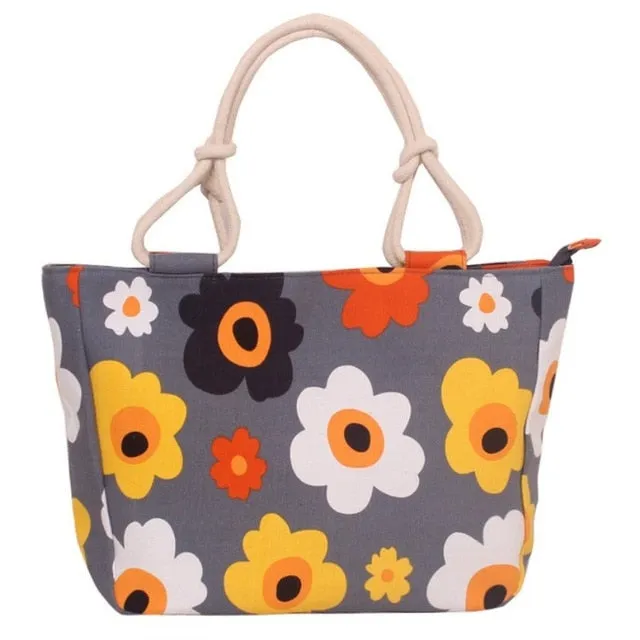 Fashion Casual Flower Printing Canvas Graffiti Tote