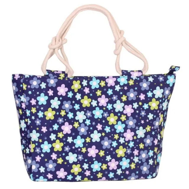 Fashion Casual Flower Printing Canvas Graffiti Tote