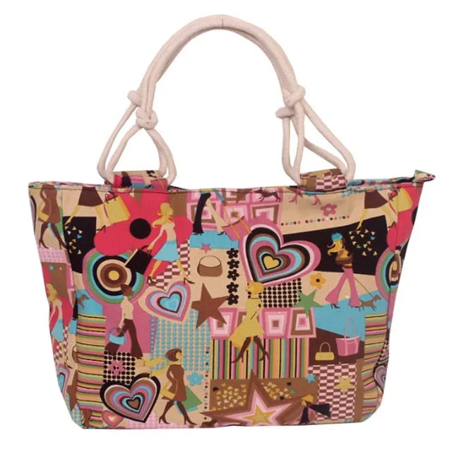 Fashion Casual Flower Printing Canvas Graffiti Tote