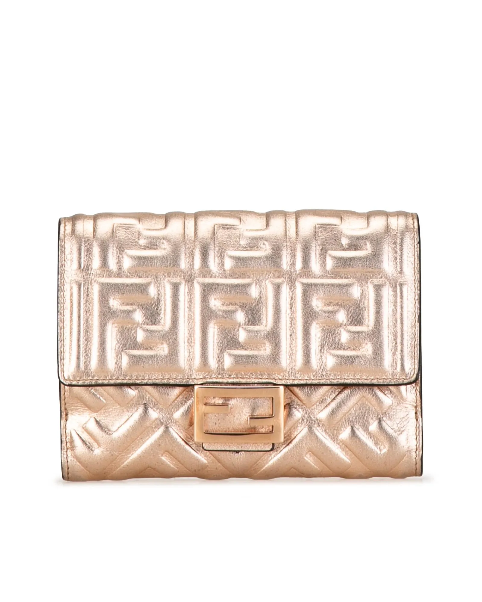 Fendi Roma FF Motif Leather Wallet in Gold