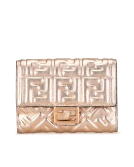 Fendi Roma FF Motif Leather Wallet in Gold