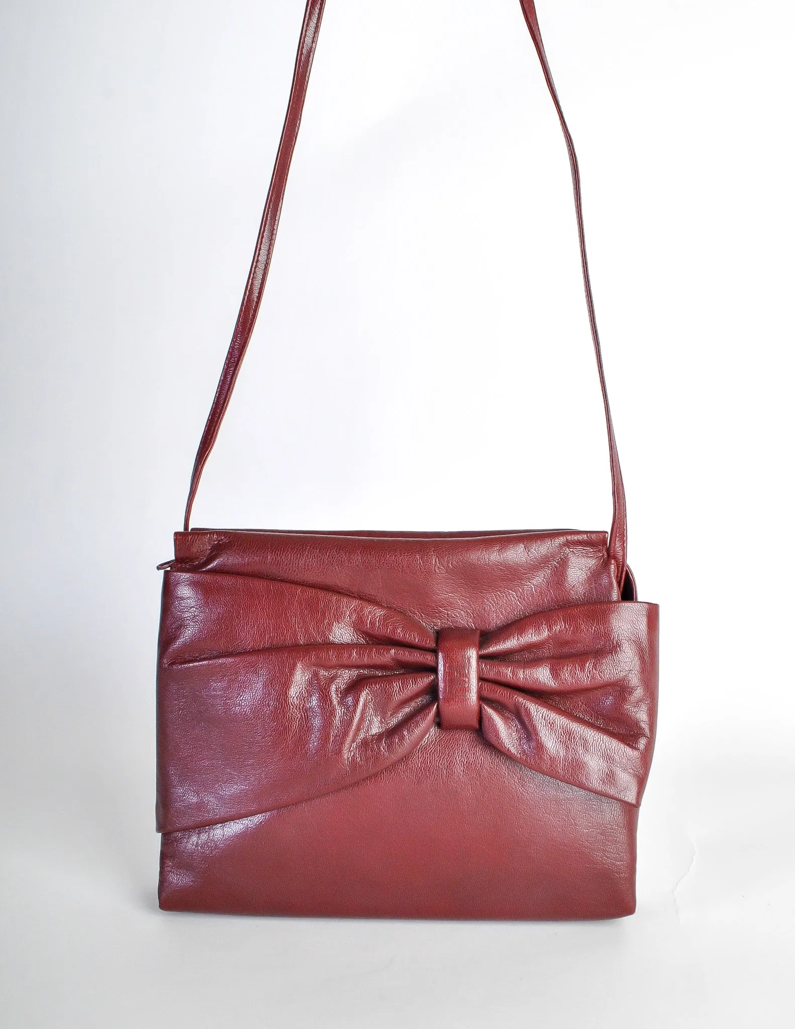 Fendi Vintage Burgundy Leather Bow Front Bag