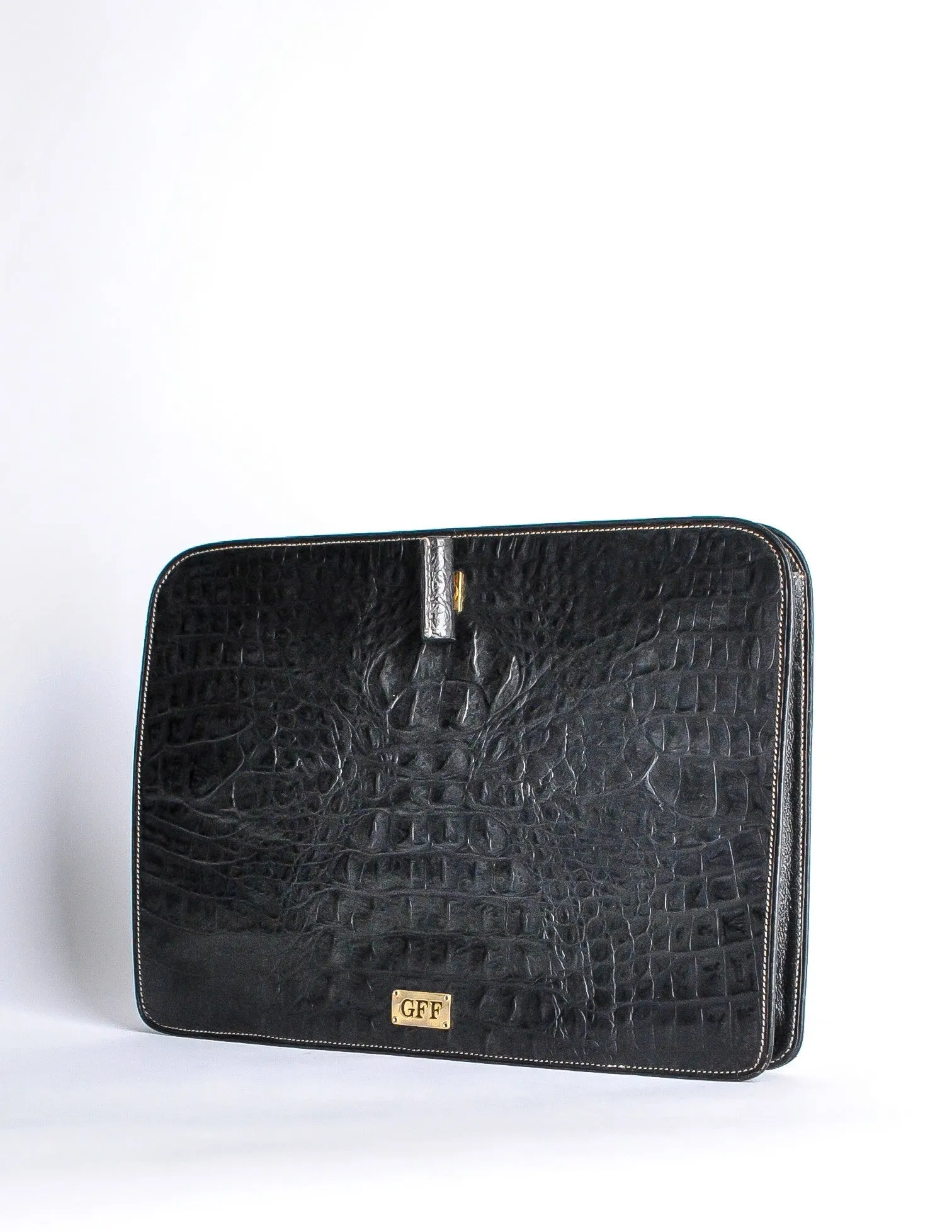 Ferré Vintage Black Alligator Portfolio Clutch