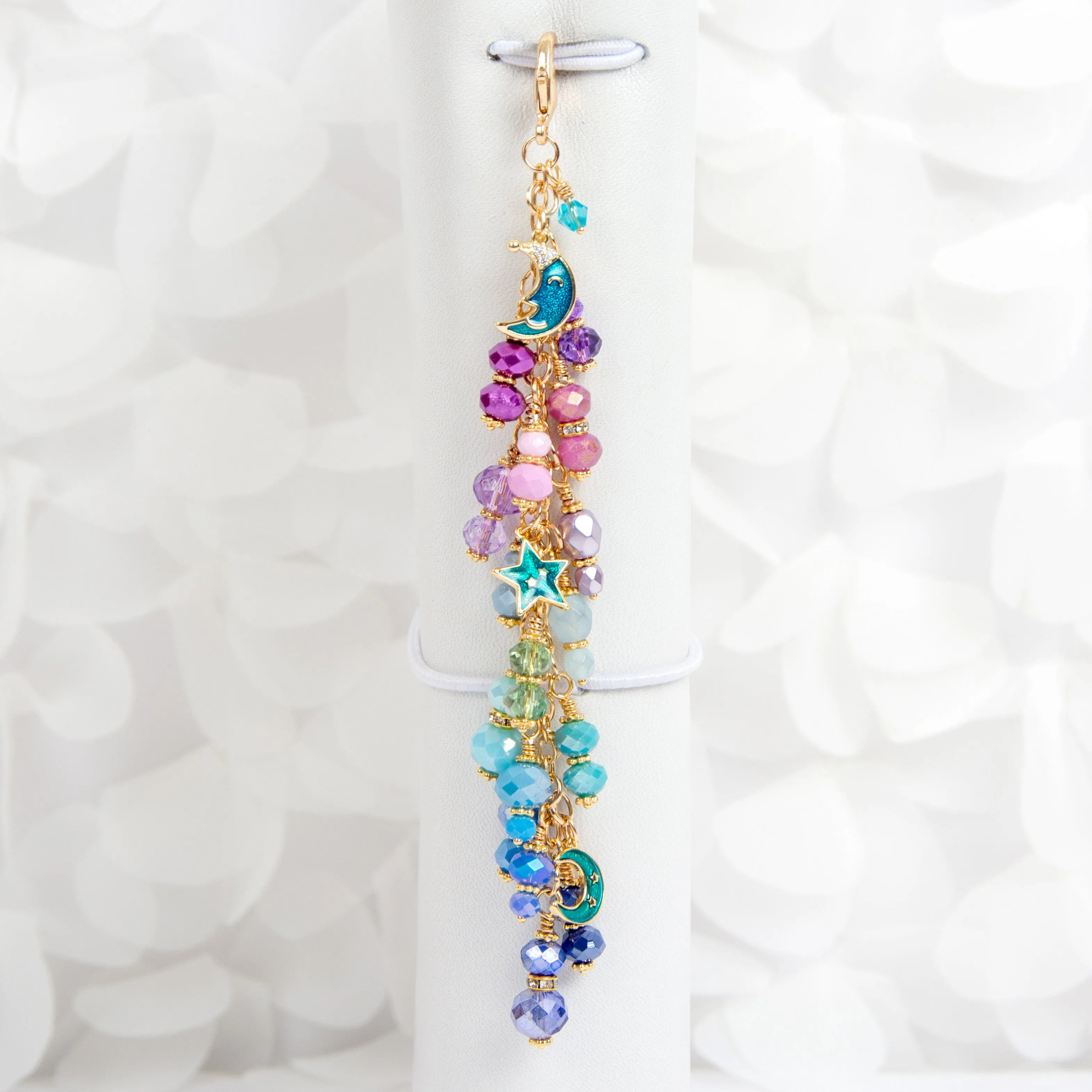 Galaxy Charm with Enamel Moon and Star Charms in Gold with Purple, Aqua and Blue Ombre Dangle