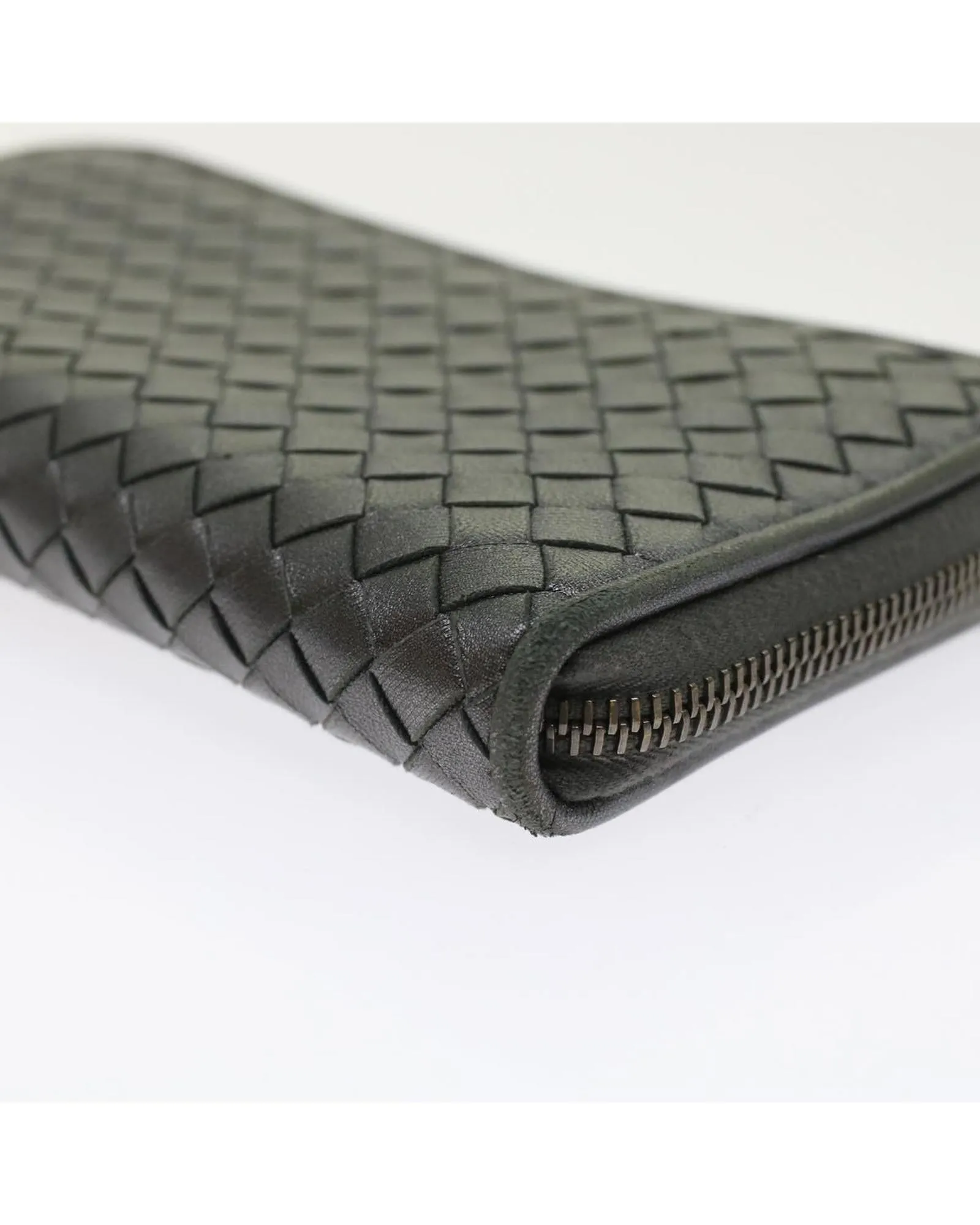 Gray Leather Intrecciato Long Wallet