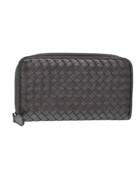 Gray Leather Intrecciato Long Wallet