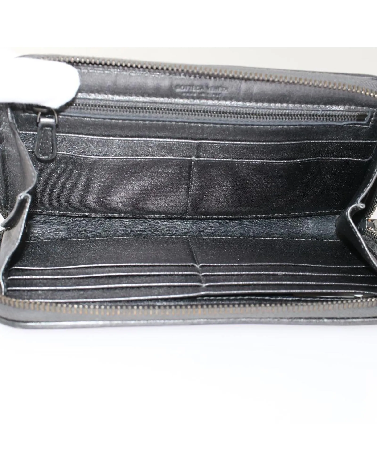 Gray Leather Intrecciato Long Wallet