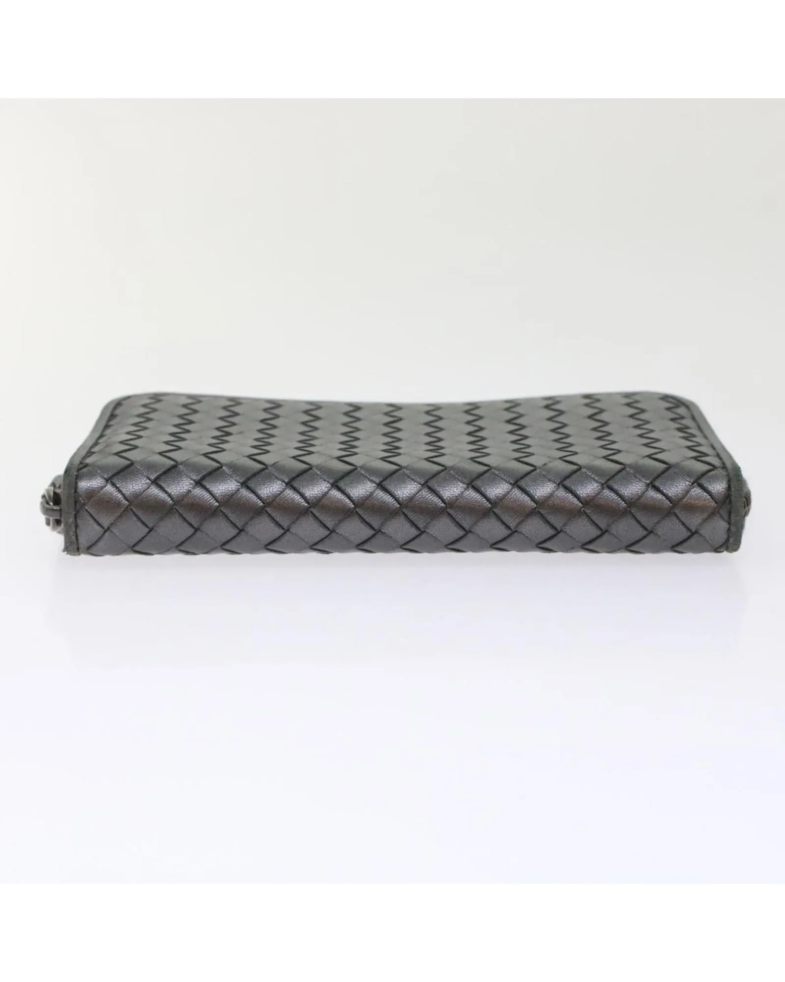 Gray Leather Intrecciato Long Wallet