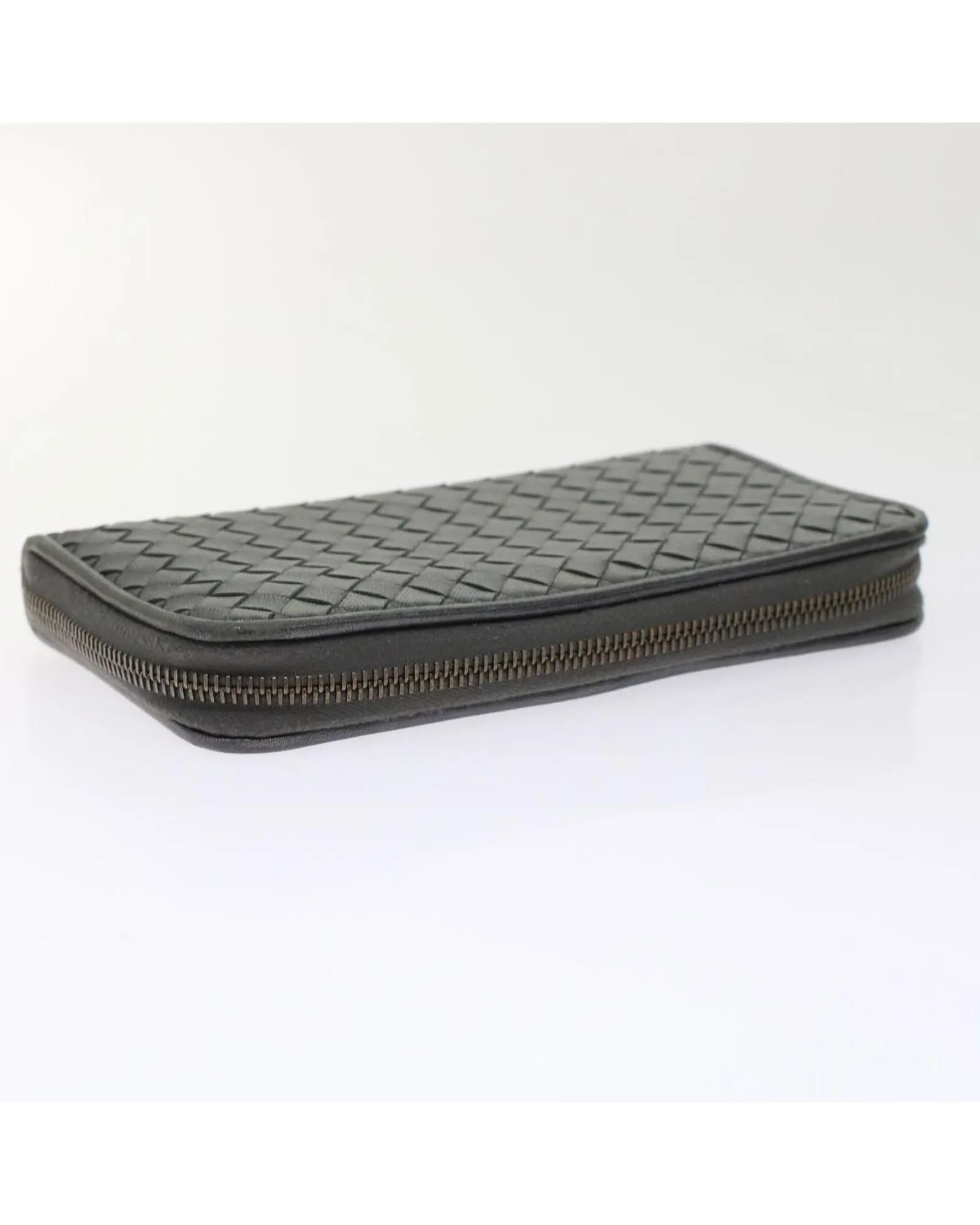 Gray Leather Intrecciato Long Wallet