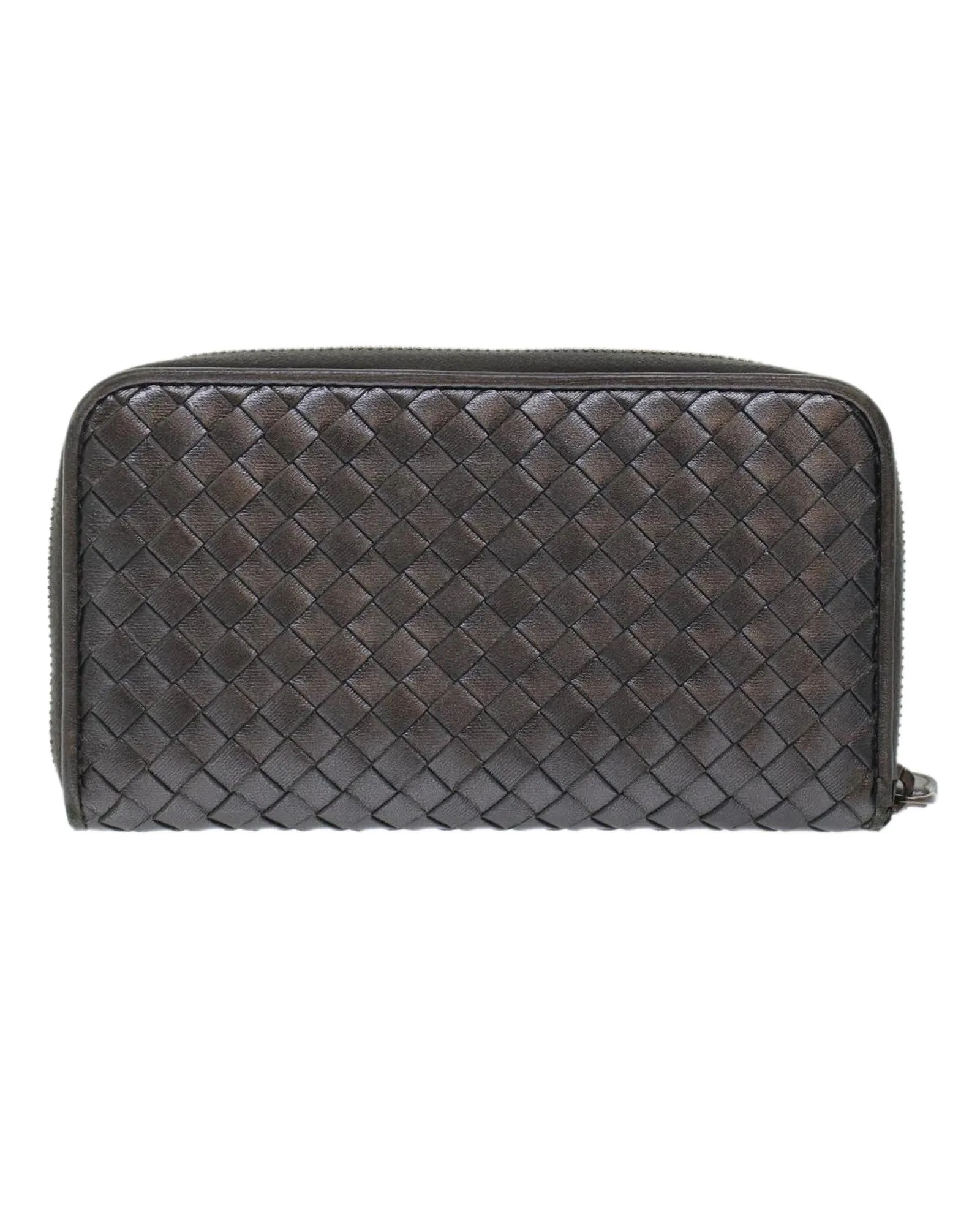 Gray Leather Intrecciato Long Wallet