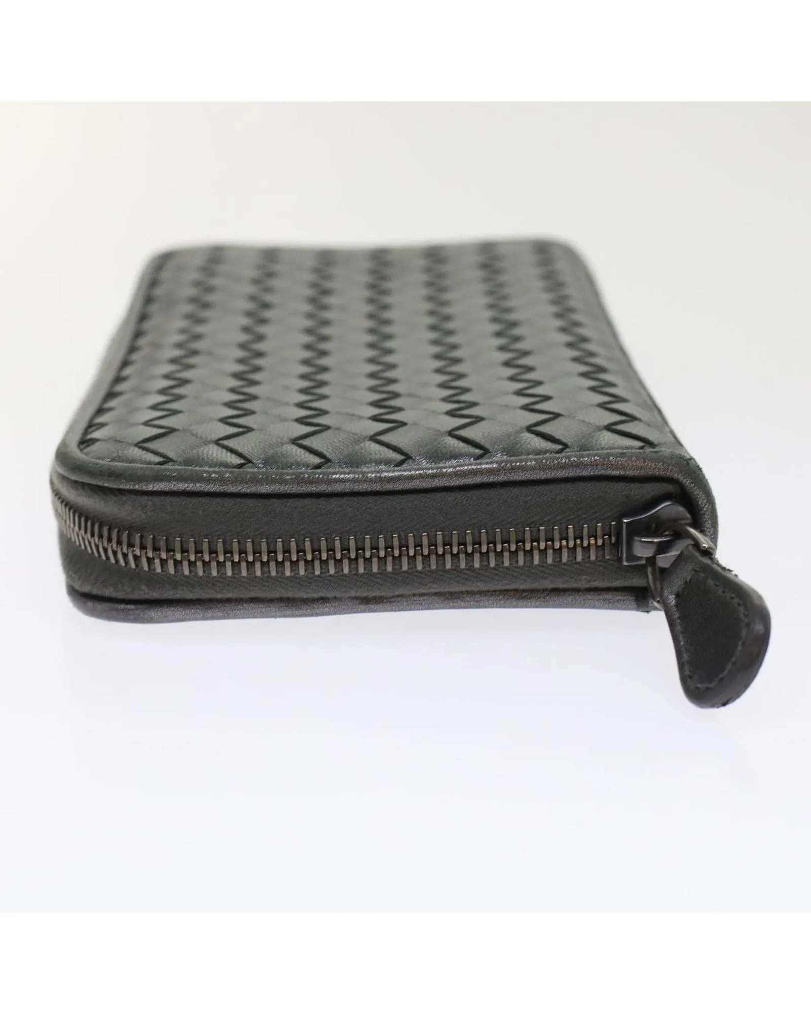 Gray Leather Intrecciato Long Wallet