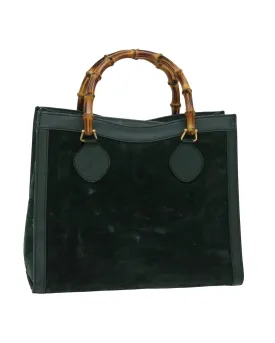 Green Suede Tote Bag with Bamboo Handle - Authentic Italian Luxury Fashion Accessory