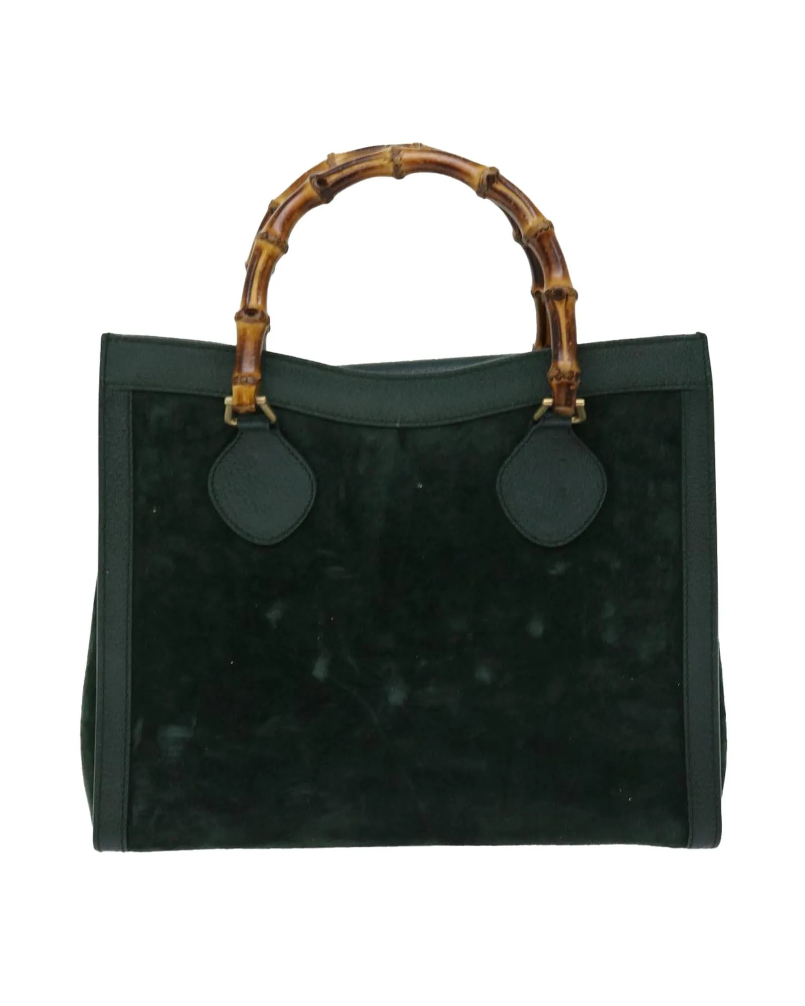 Green Suede Tote Bag with Bamboo Handle - Authentic Italian Luxury Fashion Accessory