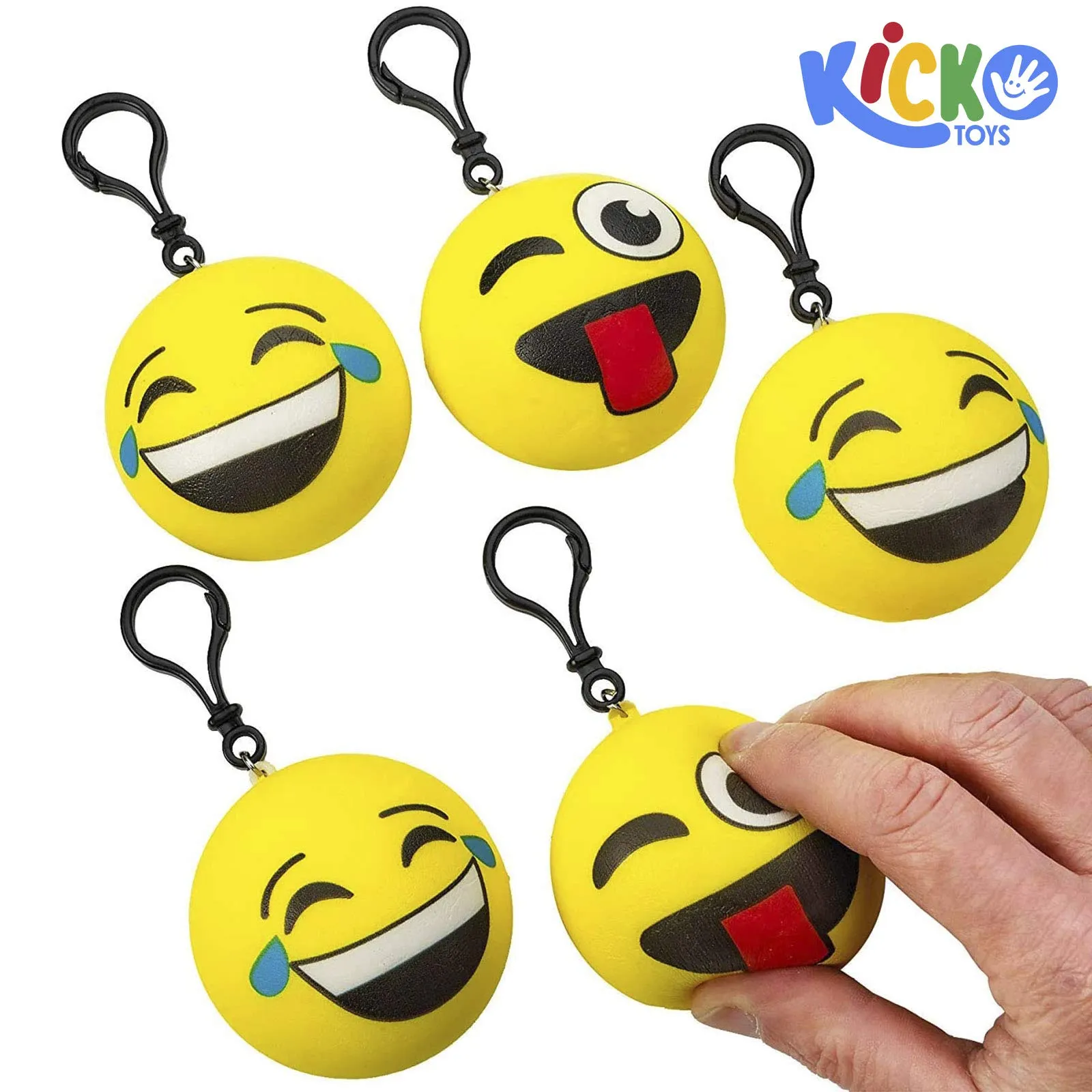 Kicko Emoticon Squish Backpack Clip - 12 Pack Emoticon Plush Keychain - Cute Emoji