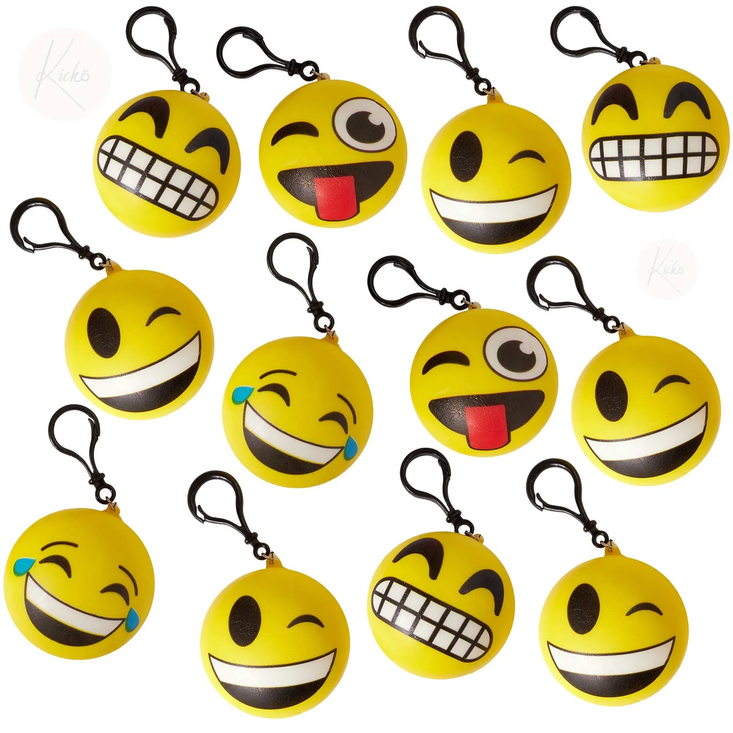 Kicko Emoticon Squish Backpack Clip - 12 Pack Emoticon Plush Keychain - Cute Emoji