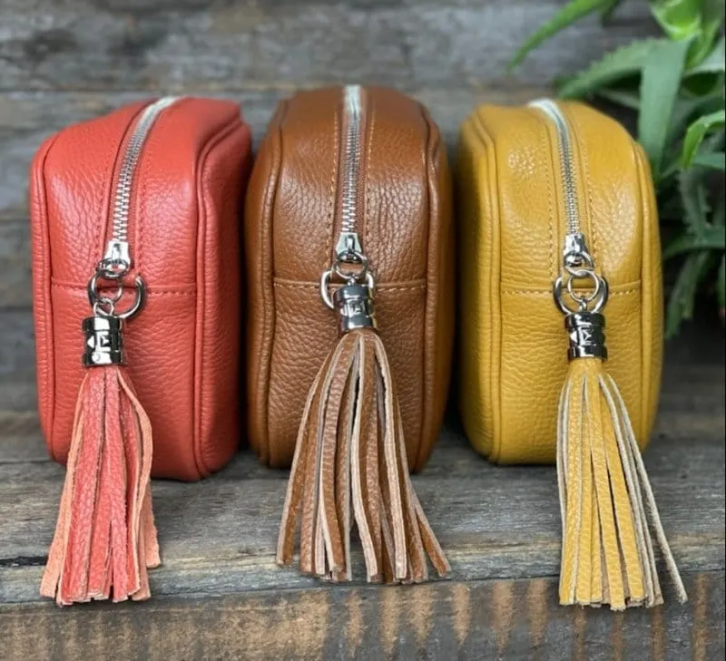 Leather Tassel Bag - Tan With Silver