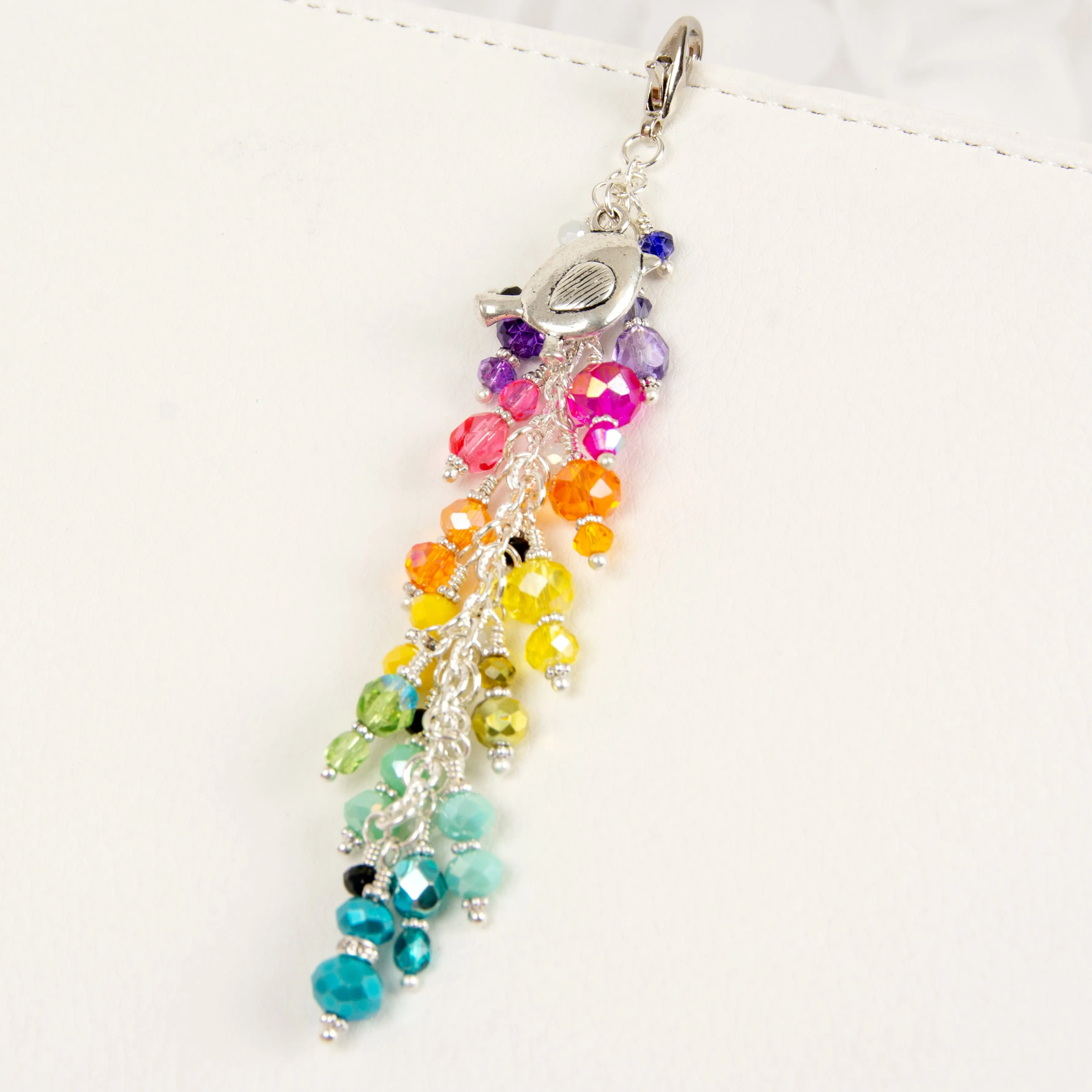 Little Bird Planner Charm with Rainbow Crystal Dangle