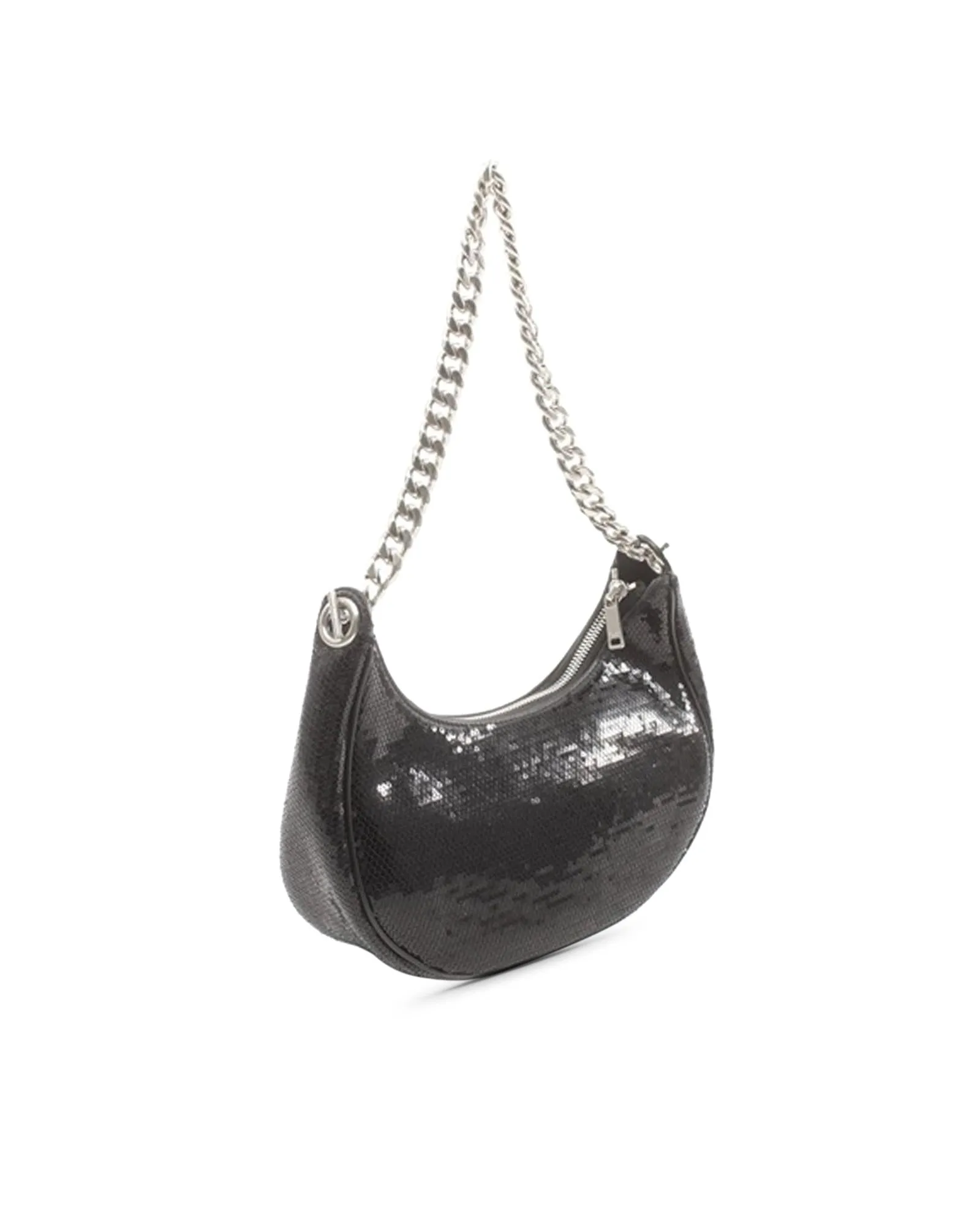 Medium Sequin Chain Link Shoulder Bag with Top Zip Closure