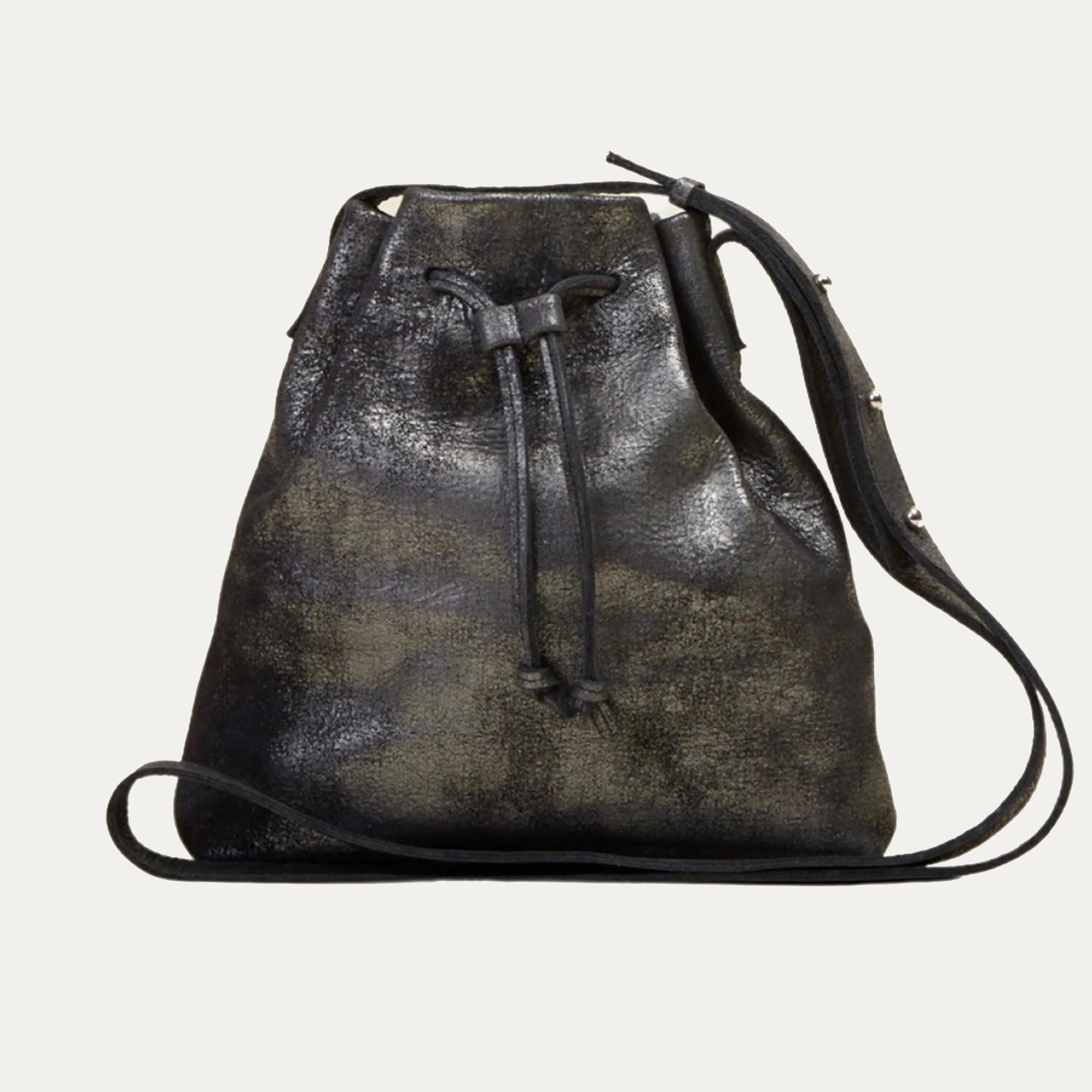 Mini Crossbody Tote | Black Metallic Leather   Silver Hardware