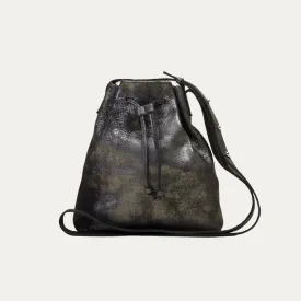 Mini Crossbody Tote | Black Metallic Leather   Silver Hardware