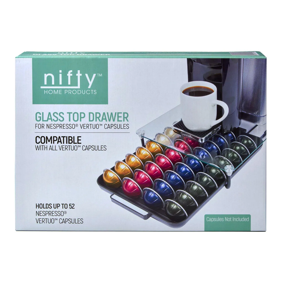 Nifty Solutions Nespresso Vertuoline Pod Rolling Drawer with Glass Top