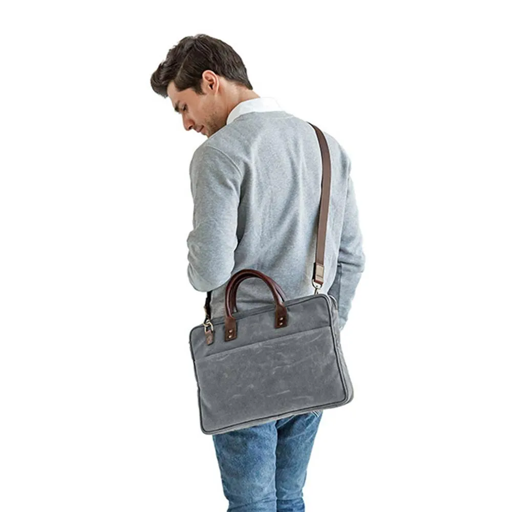 ONA The Kingston Laptop Briefcase Waxed Cotton - Smoke (ONA040GR)