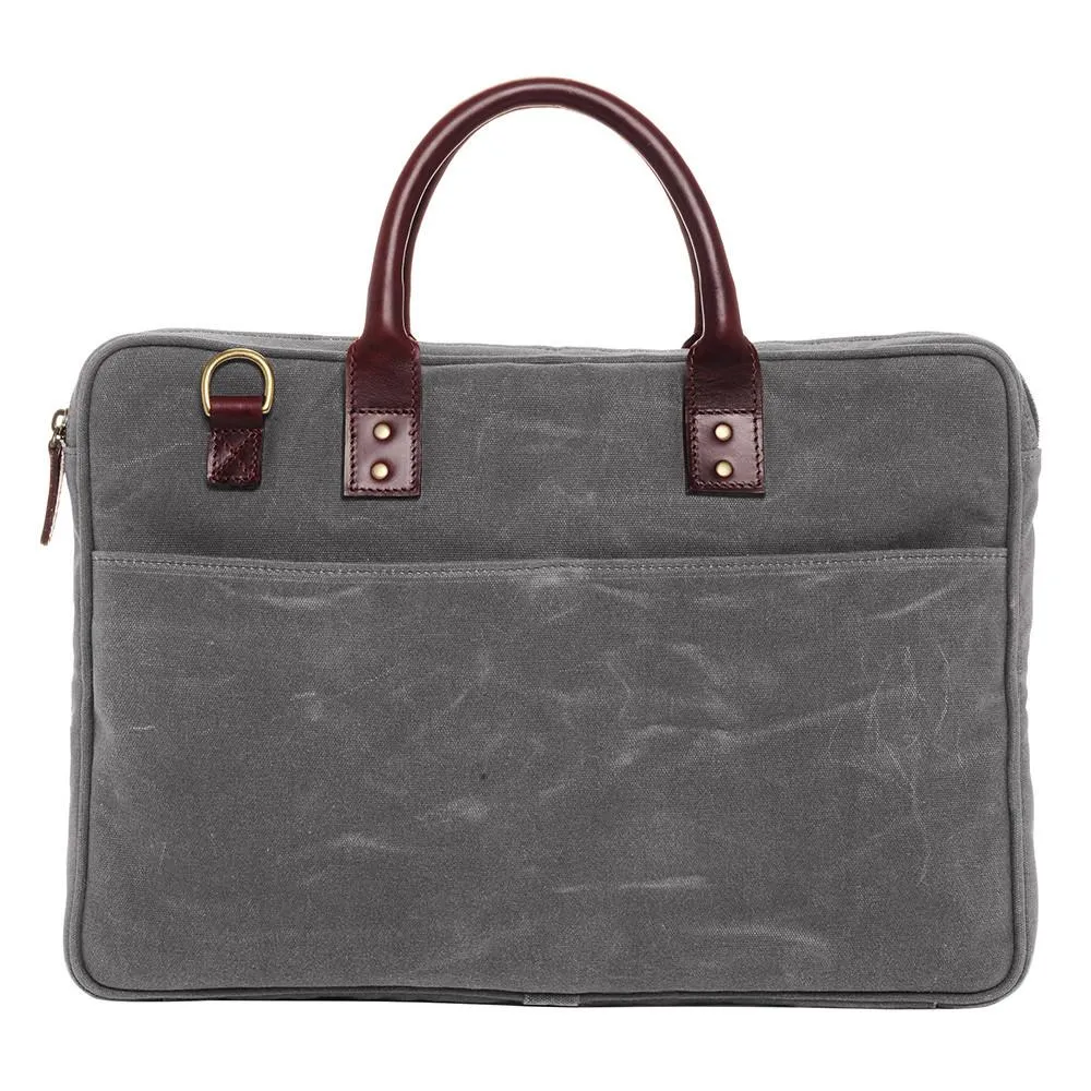 ONA The Kingston Laptop Briefcase Waxed Cotton - Smoke (ONA040GR)