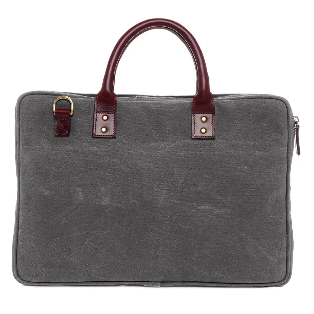 ONA The Kingston Laptop Briefcase Waxed Cotton - Smoke (ONA040GR)