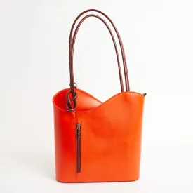 Orange Leather Convertible Backpack & Tote Bag, Italian Leather Handbag