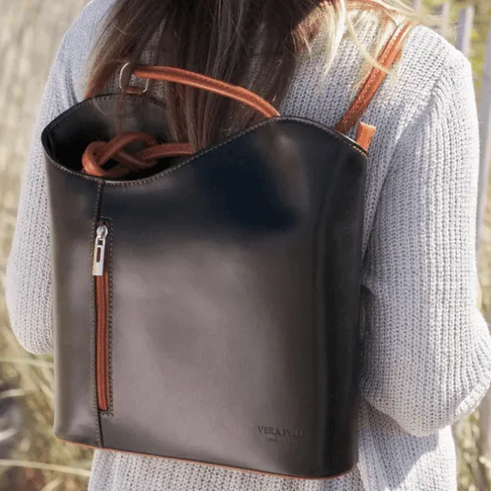 Orange Leather Convertible Backpack & Tote Bag, Italian Leather Handbag