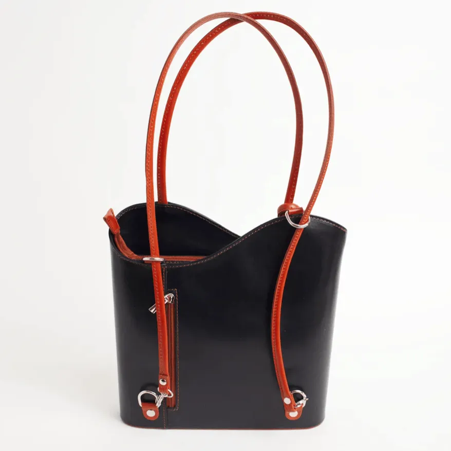 Orange Leather Convertible Backpack & Tote Bag, Italian Leather Handbag