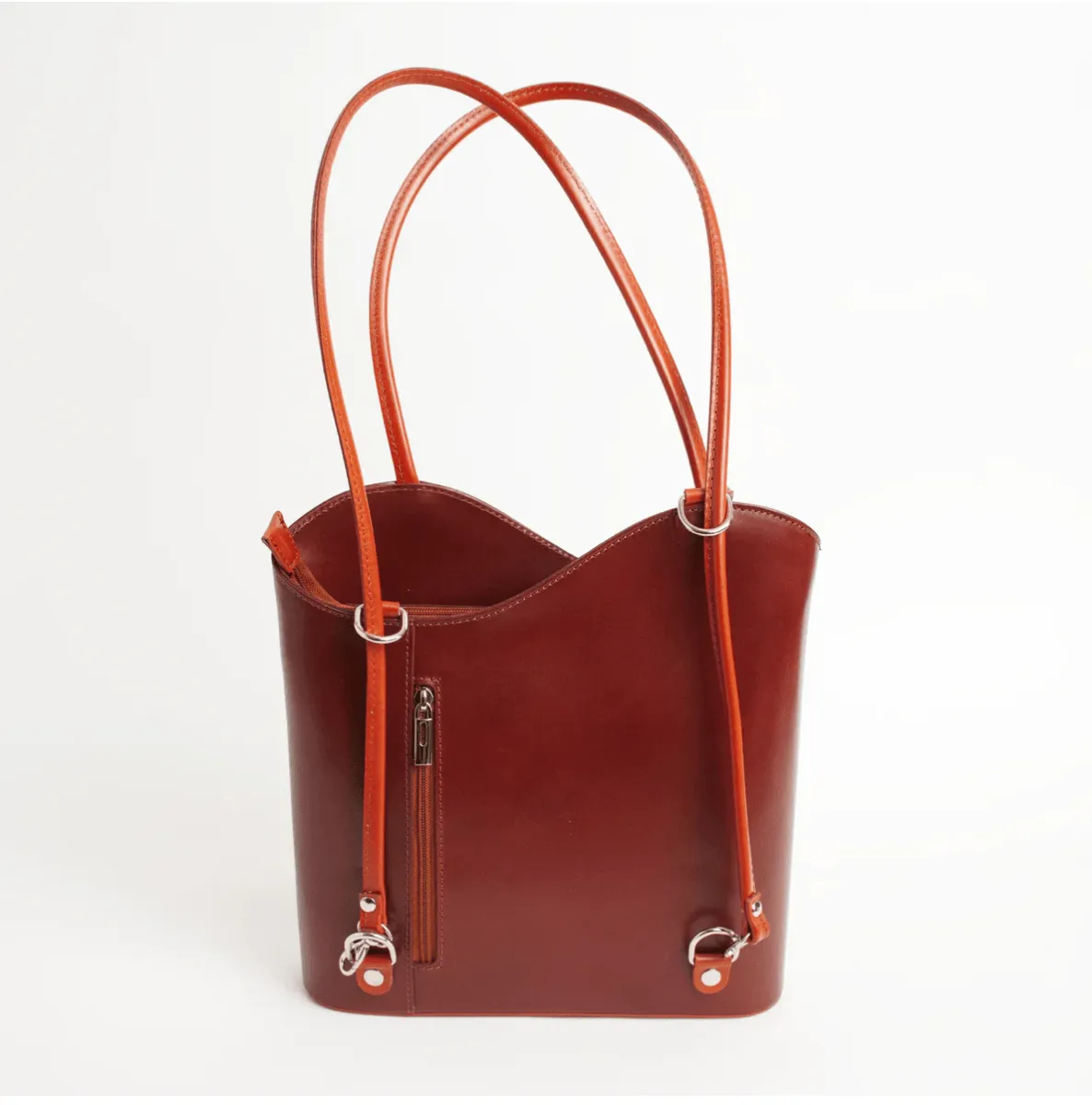 Orange Leather Convertible Backpack & Tote Bag, Italian Leather Handbag