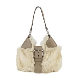 PRADA Ivory Shearling Shoulder Bag