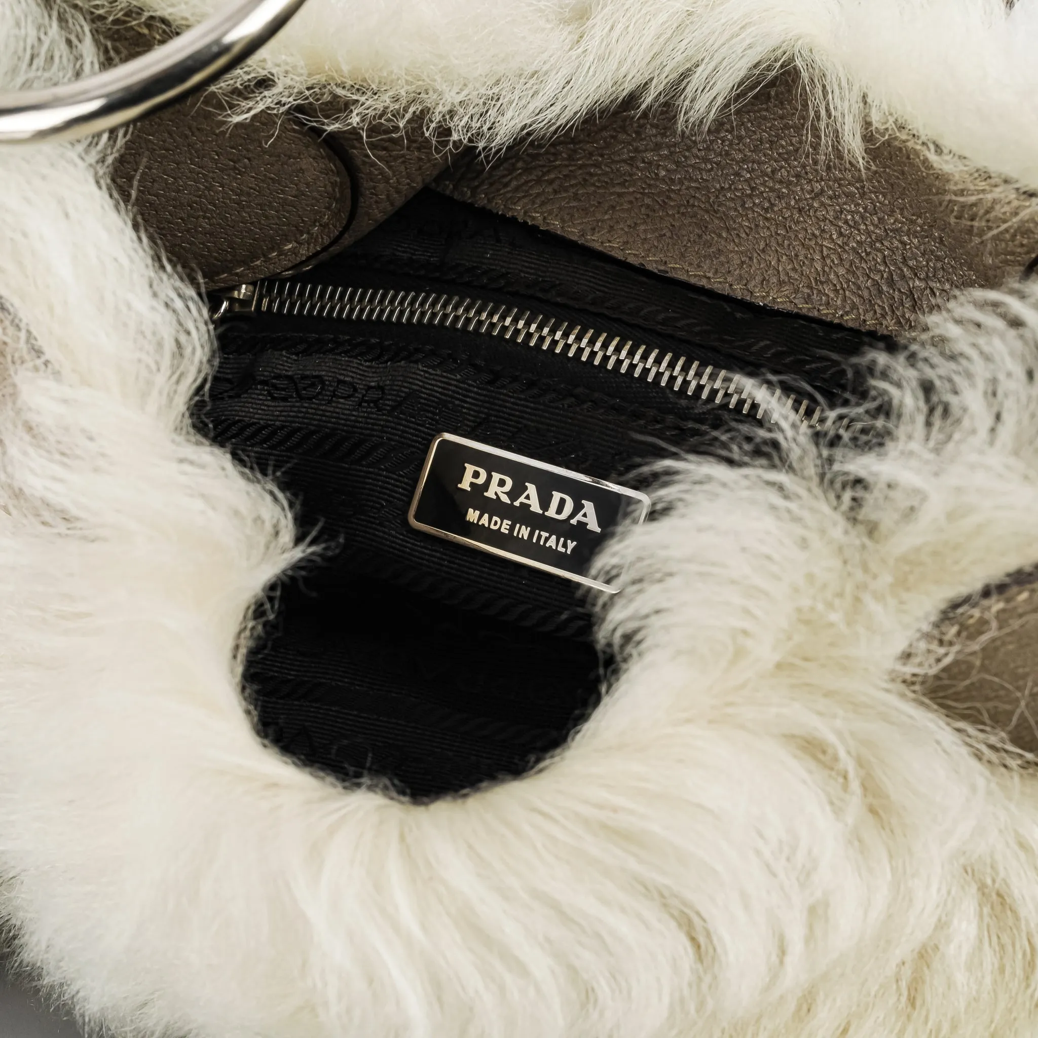 PRADA Ivory Shearling Shoulder Bag