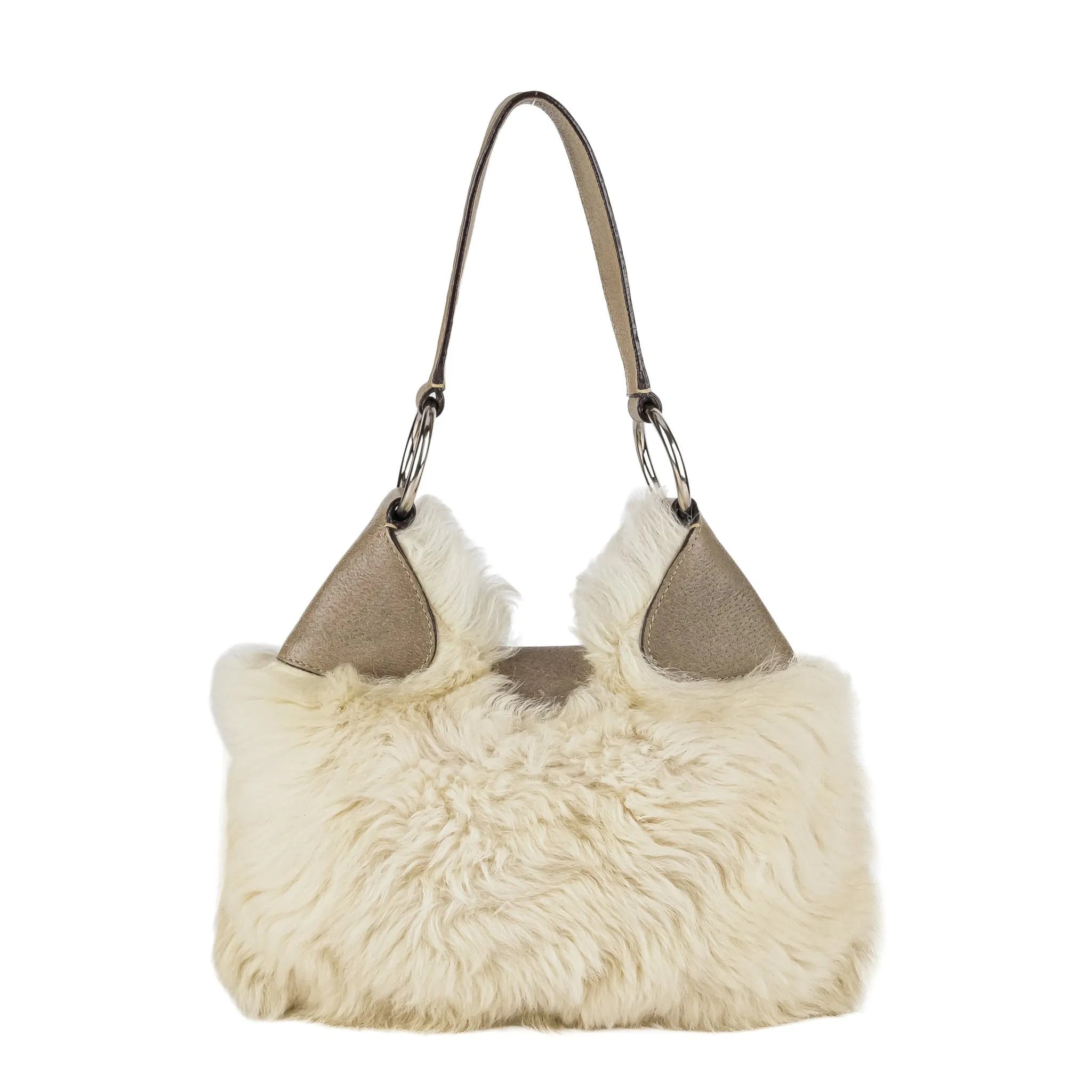 PRADA Ivory Shearling Shoulder Bag