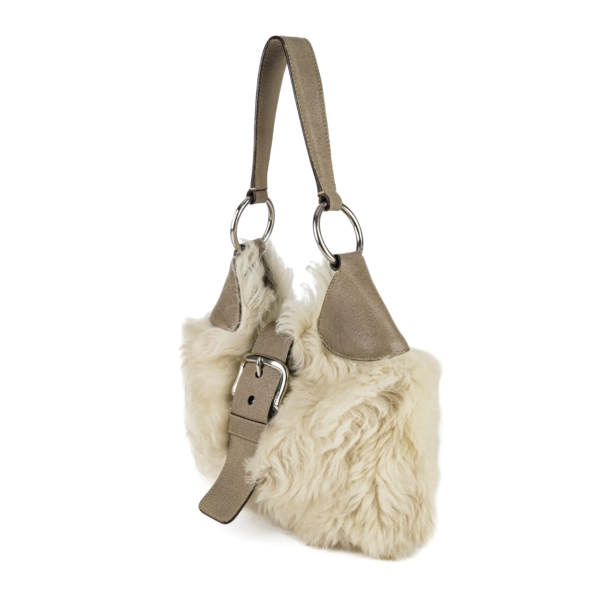 PRADA Ivory Shearling Shoulder Bag