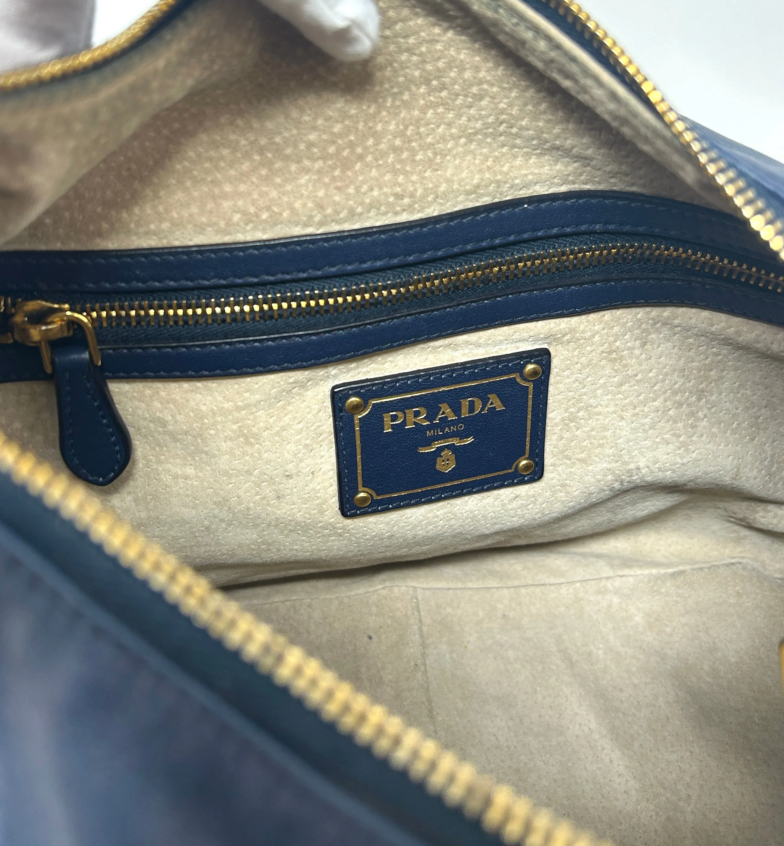 Prada Sacca Navy Blue Soft Calf Leather Hobo Shoulder Bag