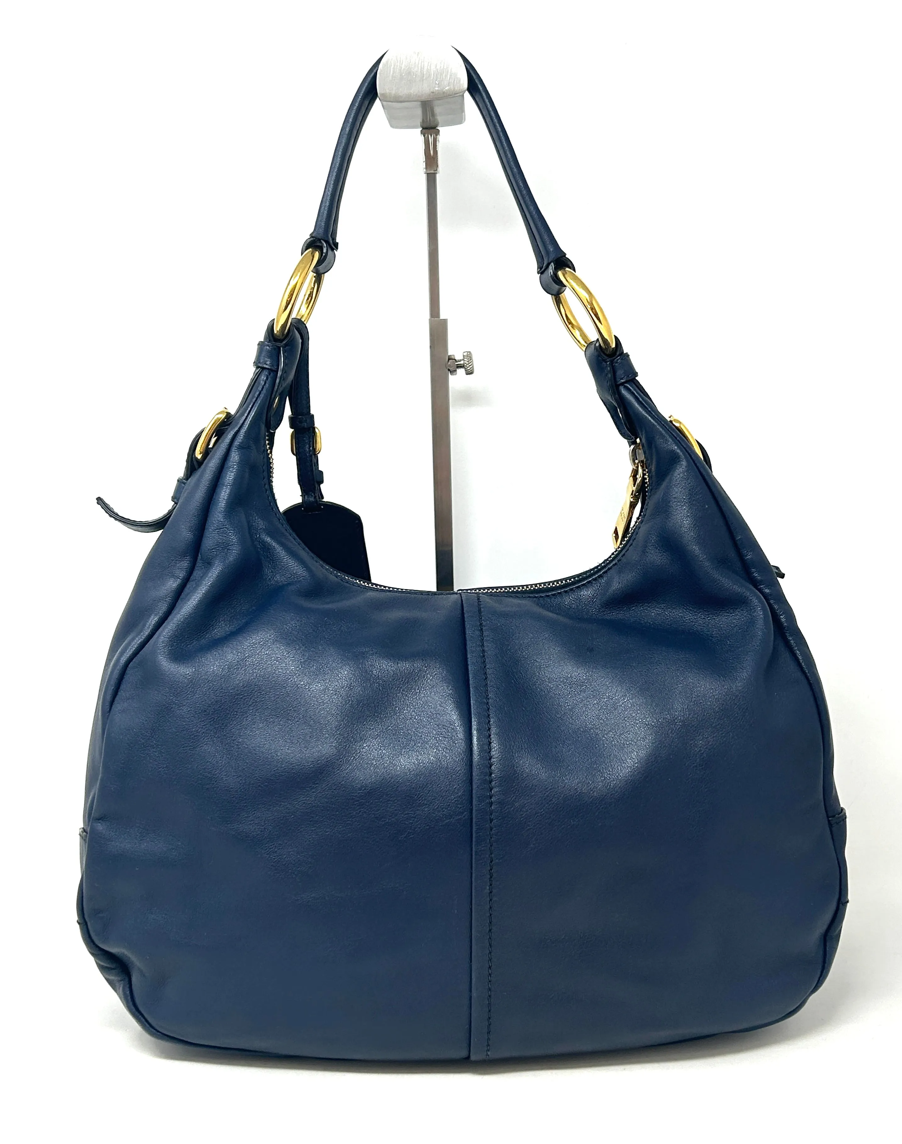 Prada Sacca Navy Blue Soft Calf Leather Hobo Shoulder Bag