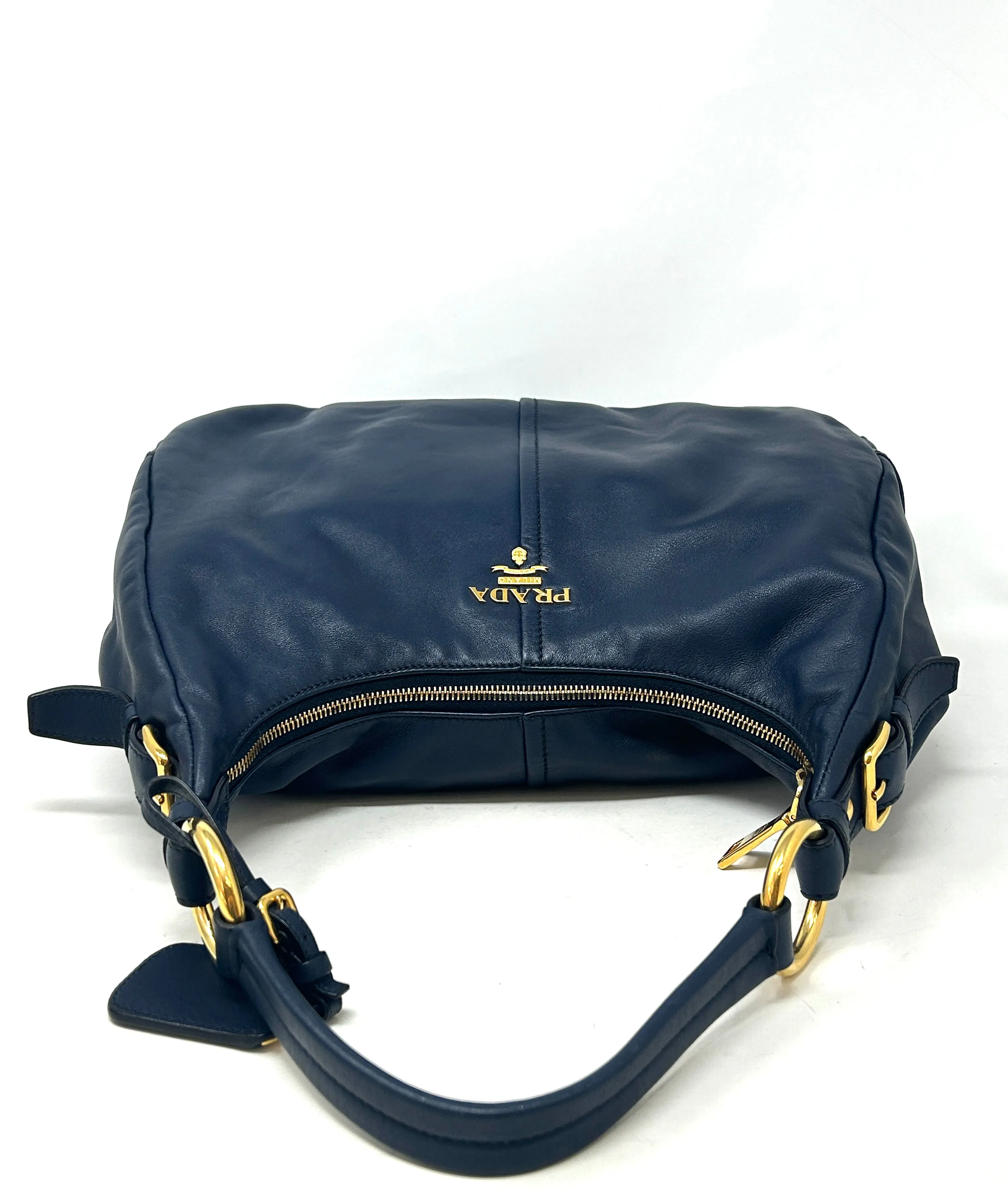 Prada Sacca Navy Blue Soft Calf Leather Hobo Shoulder Bag