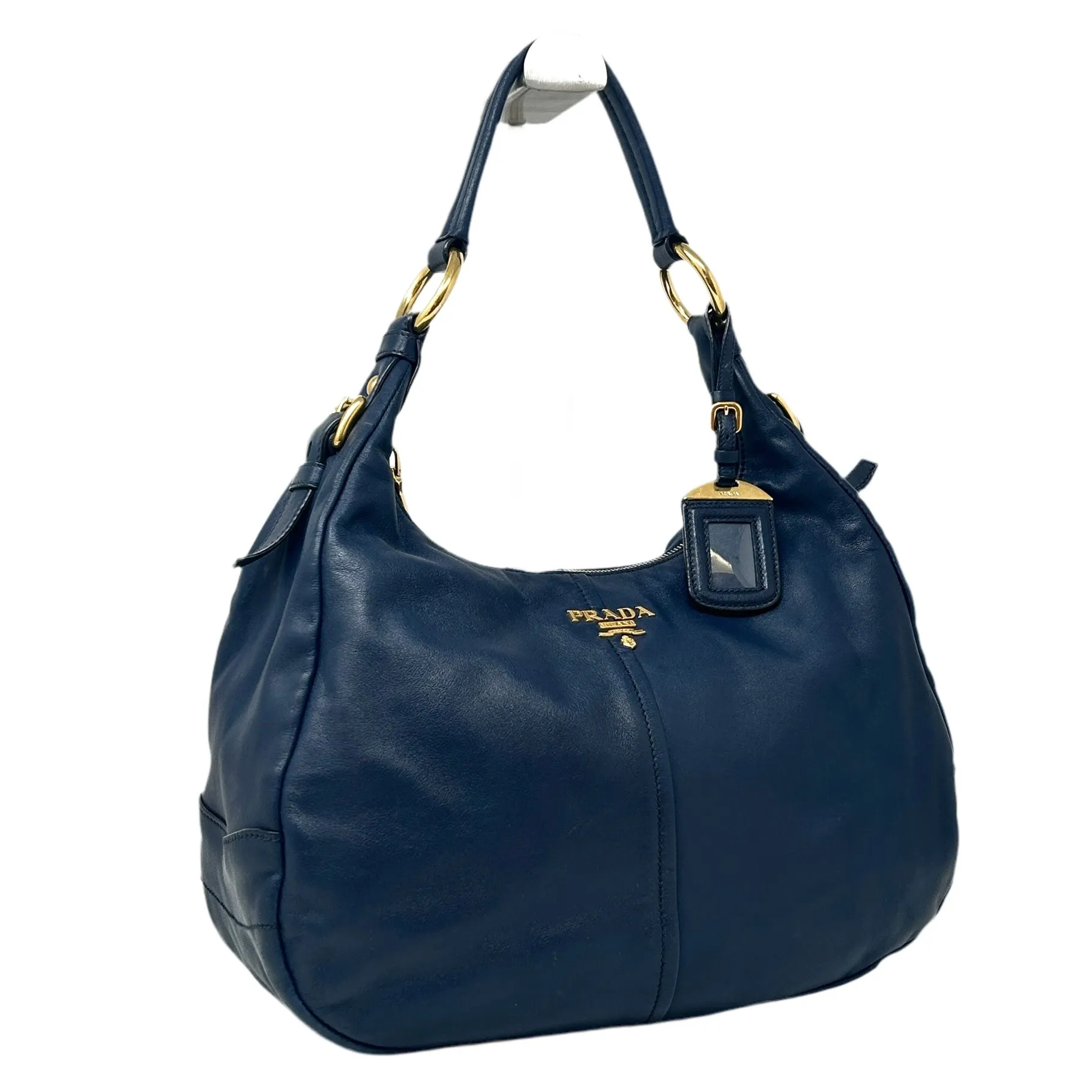 Prada Sacca Navy Blue Soft Calf Leather Hobo Shoulder Bag