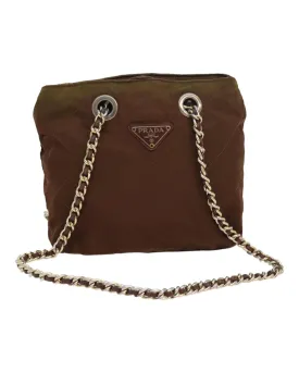 Quilted Nylon Chain Shoulder Bag with Brown Hue