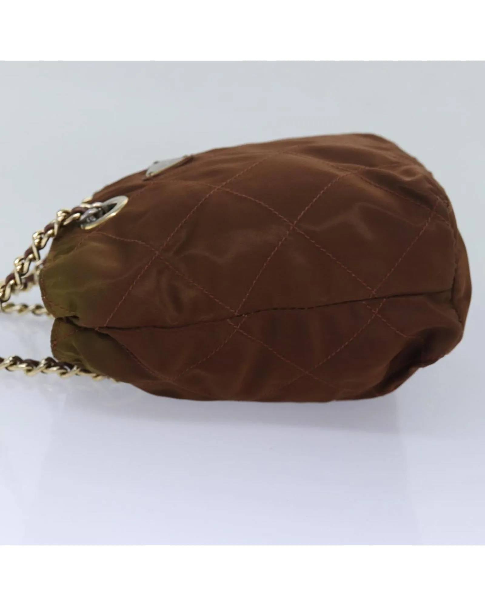 Quilted Nylon Chain Shoulder Bag with Brown Hue