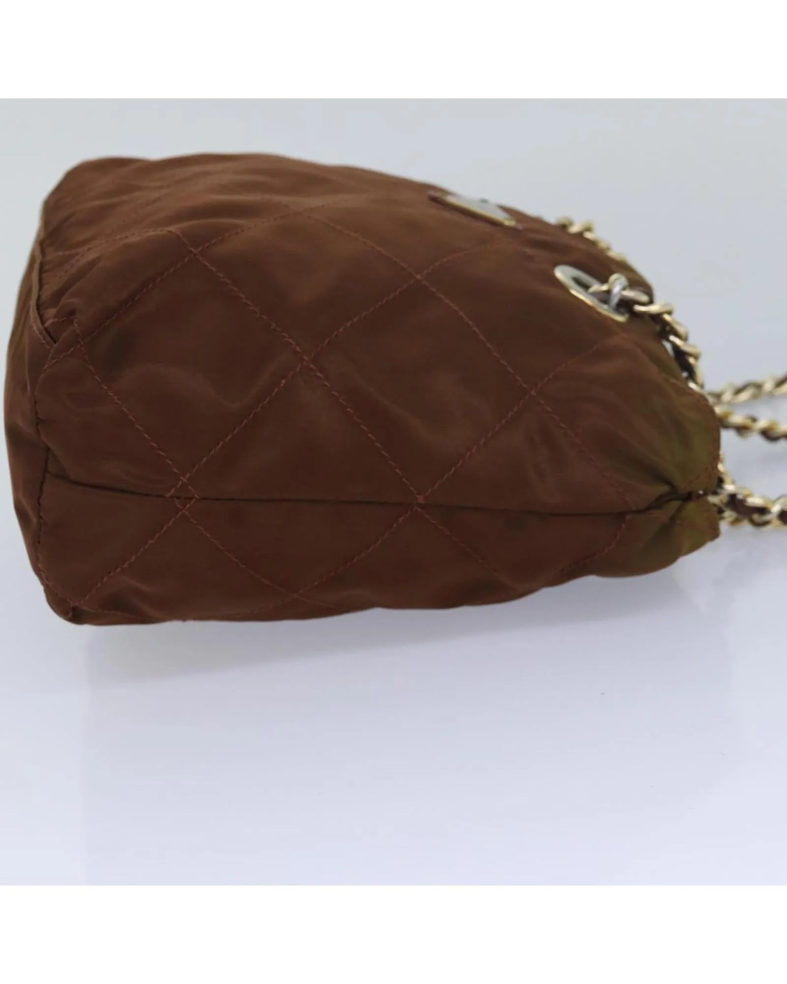 Quilted Nylon Chain Shoulder Bag with Brown Hue