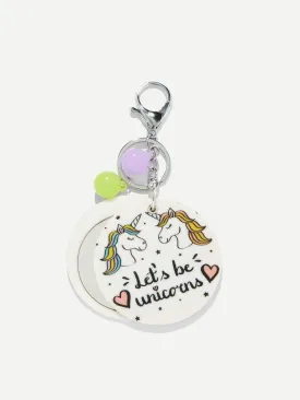 Random Color Ball Letter & Unicorn Round Keychain