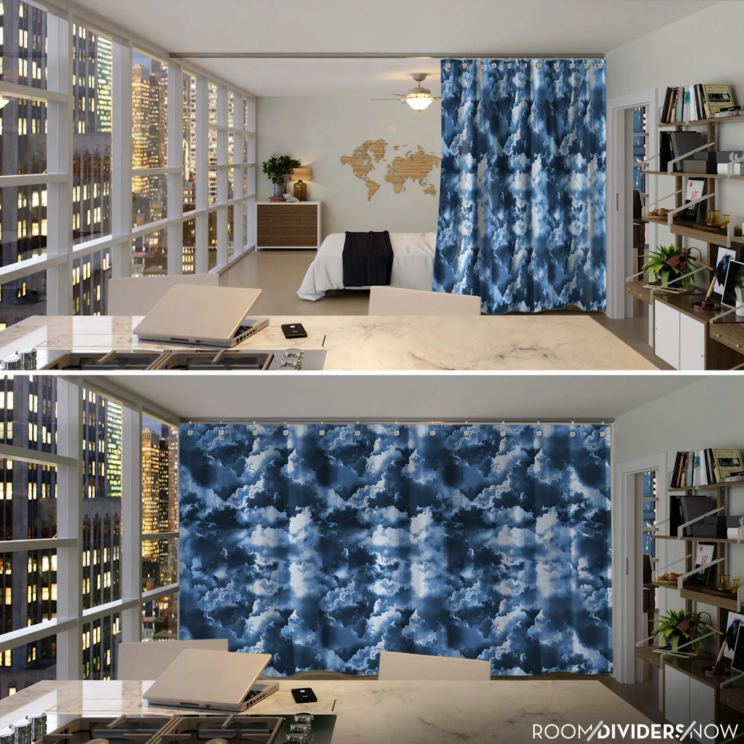 Room Divider Curtain, 8ft Tall X 15ft Wide (Rolling Clouds)