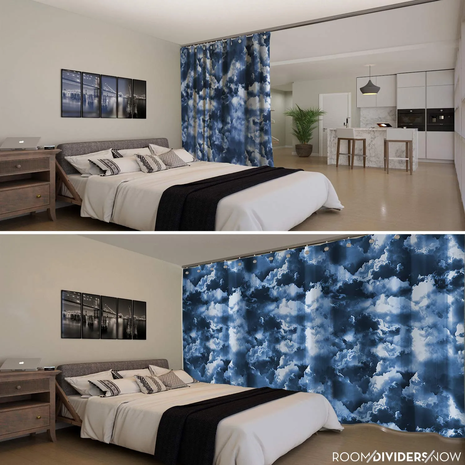 Room Divider Curtain, 8ft Tall X 15ft Wide (Rolling Clouds)