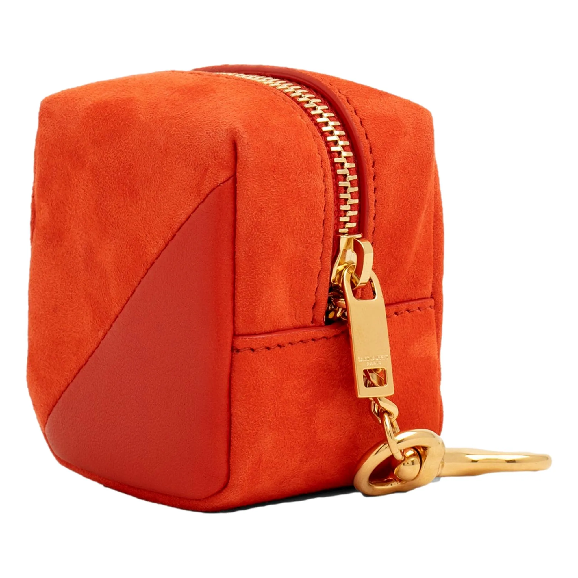 Saint Laurent Jamie YSL Keyring Cube Orange Suede Leather