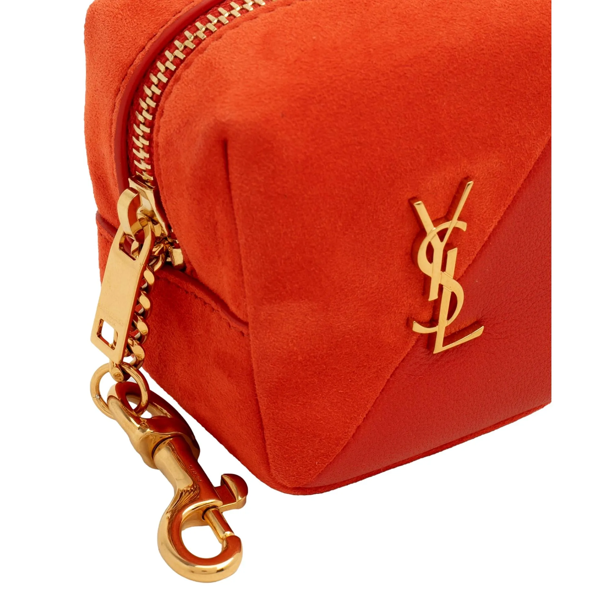 Saint Laurent Jamie YSL Keyring Cube Orange Suede Leather